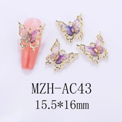 Nail Art Deco Gold Metal Crystal Purple Butterfly Charm Y01-MZH-AC43 image 0