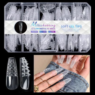 140pc 3D Diamond Soft Gel Nail Tips Style 11 Nail Art Designs image 0