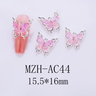Nail Art Deco Silver Metal Pink Crystal Butterfly Charm Y01-MZH-AC44 image 0