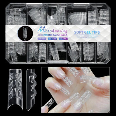 140pc 3D Diamond Soft Gel Nail Tips Style 12 Nail Art Designs image 0
