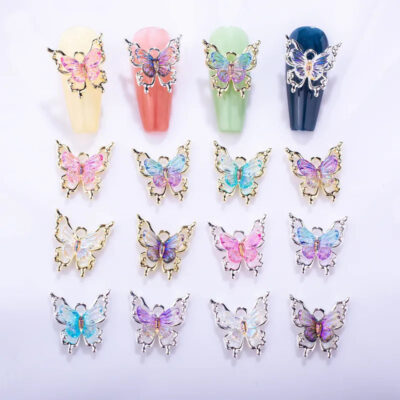 Nail Art Deco Gold Metal Aqua Crystal Butterfly Charm Y01-MZH-AC40 image 1