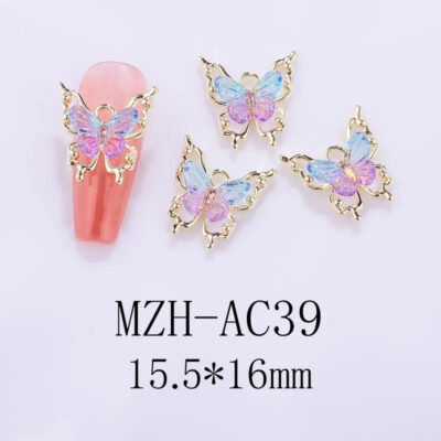 Nail Art Deco Gold Metal Rainbow Crystal Butterfly Charm Y01-MZH-AC39 image 0