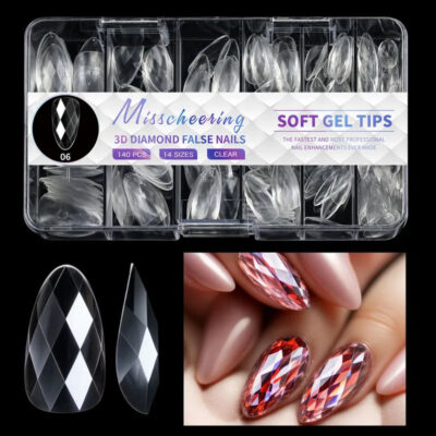 140pc 3D Diamond Soft Gel Nail Tips Style 06 Nail Art Designs image 0