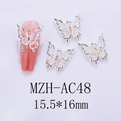 Nail Art Deco Silver Metal Clear Crystal Butterfly Charm Y01-MZH-AC48 image 0