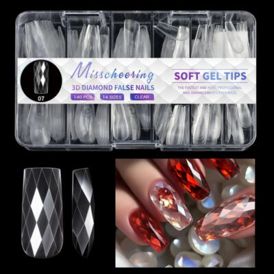 140pc 3D Diamond Soft Gel Nail Tips Style 07 Nail Art Designs image 0