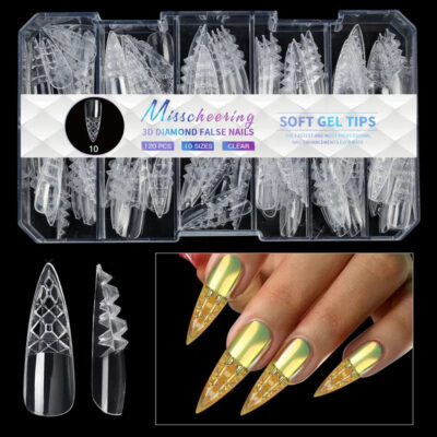 140pc 3D Diamond Soft Gel Nail Tips Style 10 Nail Art Designs image 0