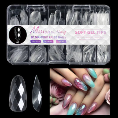 140pc 3D Diamond Soft Gel Nail Tips Style 02 Nail Art Designs image 0
