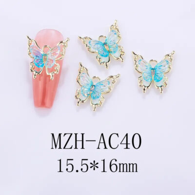 Nail Art Deco Gold Metal Aqua Crystal Butterfly Charm Y01-MZH-AC40 image 0