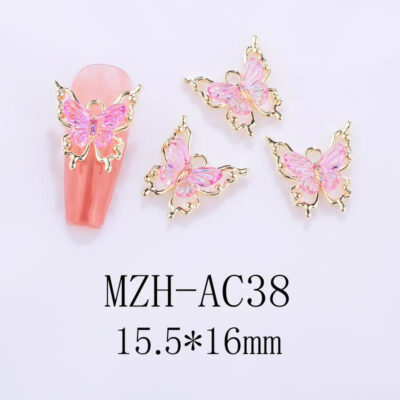 Nail Art Deco Gold Metal Pink Crystal Butterfly Charm Y01-MZH-AC38 image 0