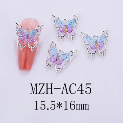 Nail Art Deco Silver Metal Rainbow Crystal Butterfly Charm Y01-MZH-AC45 image 0