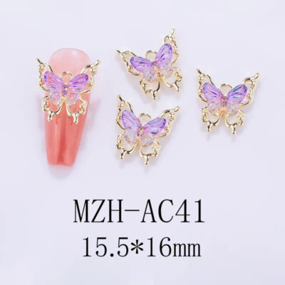 Nail Art Deco Gold Metal Violet Crystal Butterfly Charm Y01-MZH-AC41 image 0