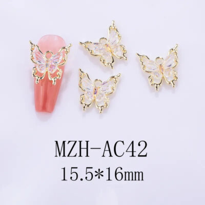 Nail Art Deco Gold Metal Crystal Crystal Butterfly Charm Y01-MZH-AC42 image 0