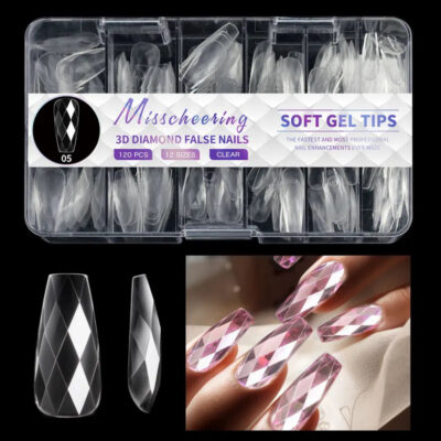 140pc 3D Diamond Soft Gel Nail Tips Style 05 Nail Art Designs image 0