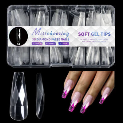 140pc 3D Diamond Soft Gel Nail Tips Style 04 Nail Art Designs image 0